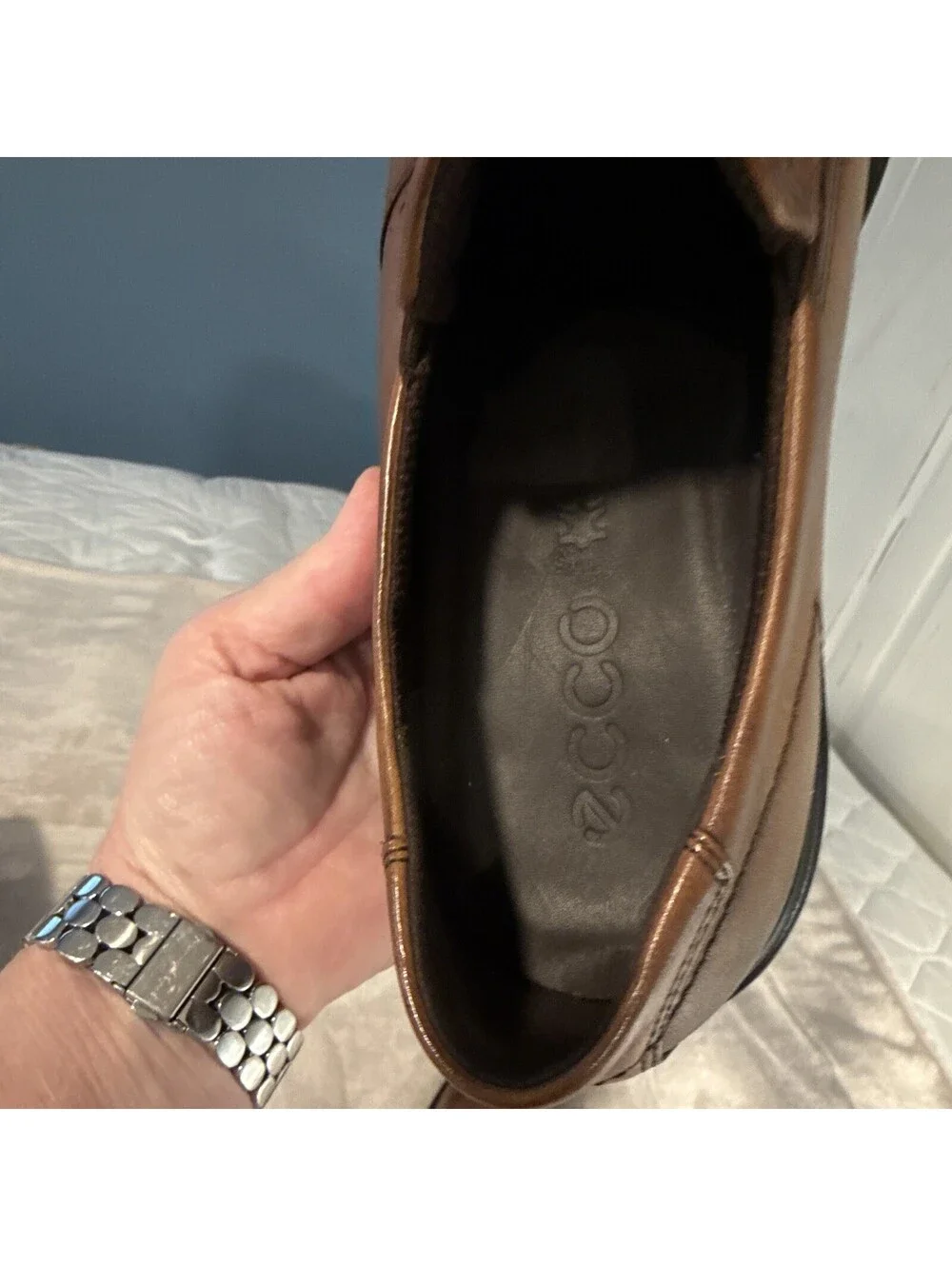 Ecco Men's Minneapolis Bike Toe Slip On Loafers Amber Brown Dress Shoes Size 9